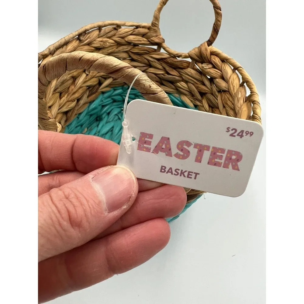 Jo-Ann Woven Seagrass Easter‎ Basket Kids OS Teal Natural Brand New Rustic Boho